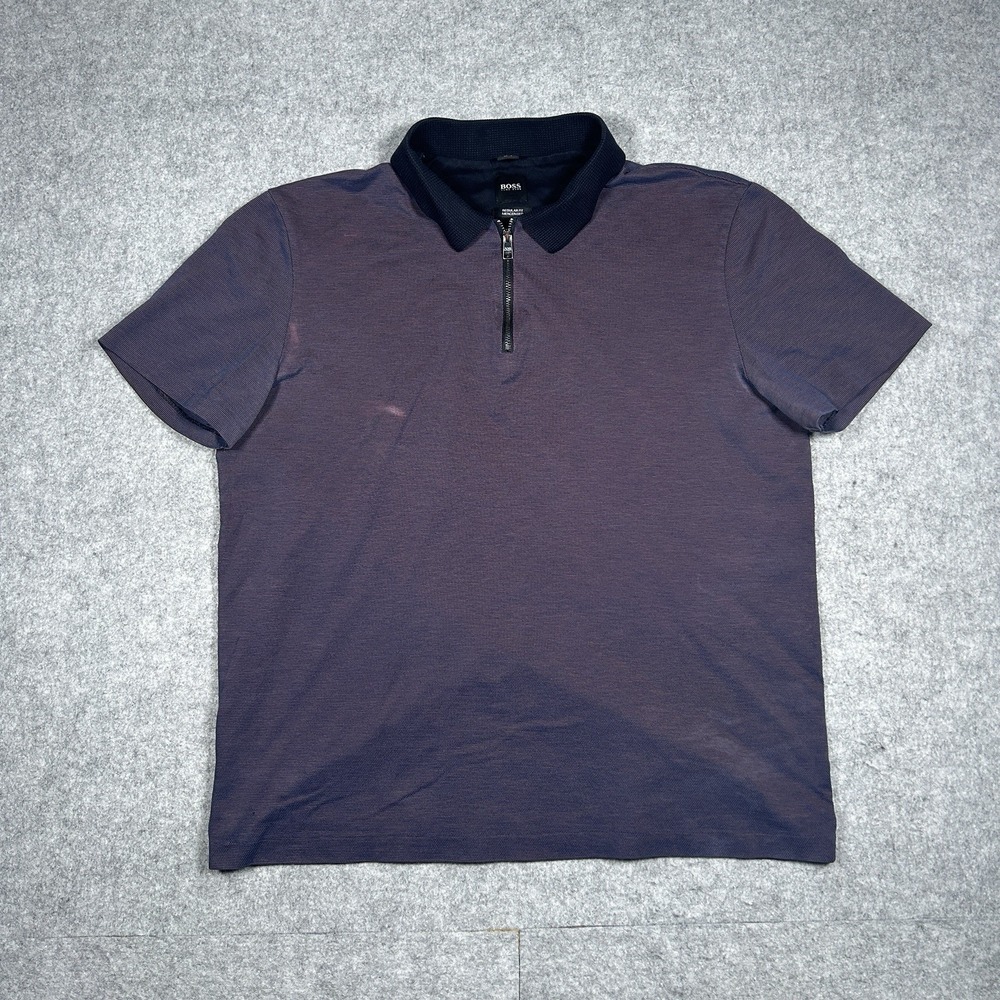 Hugo Boss 1/4 Zip Polo Shirt Men's Size Medium Mauve Purple‎ Short sleeve